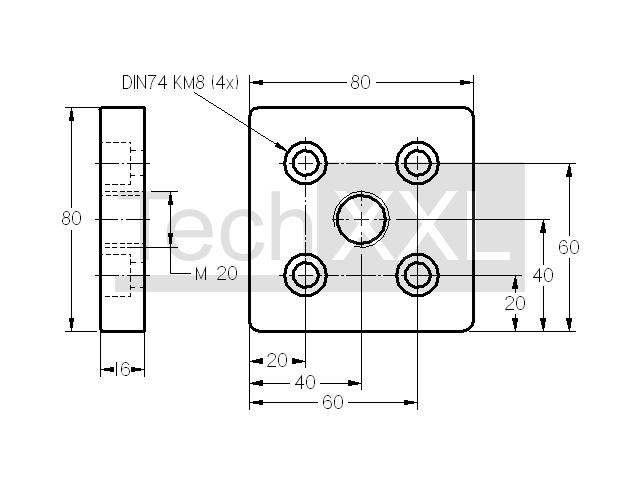 Piastra di base 8 80x80 M20 alluminio brillante